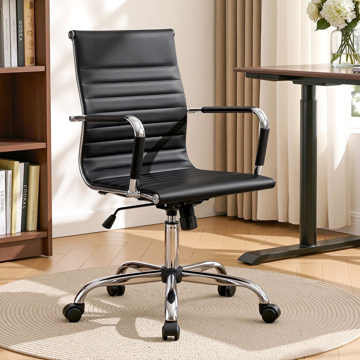 Artiss Mid Back Office Chair PU Leather Black