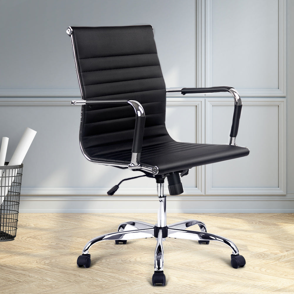 Artiss Mid Back Office Chair PU Leather Black