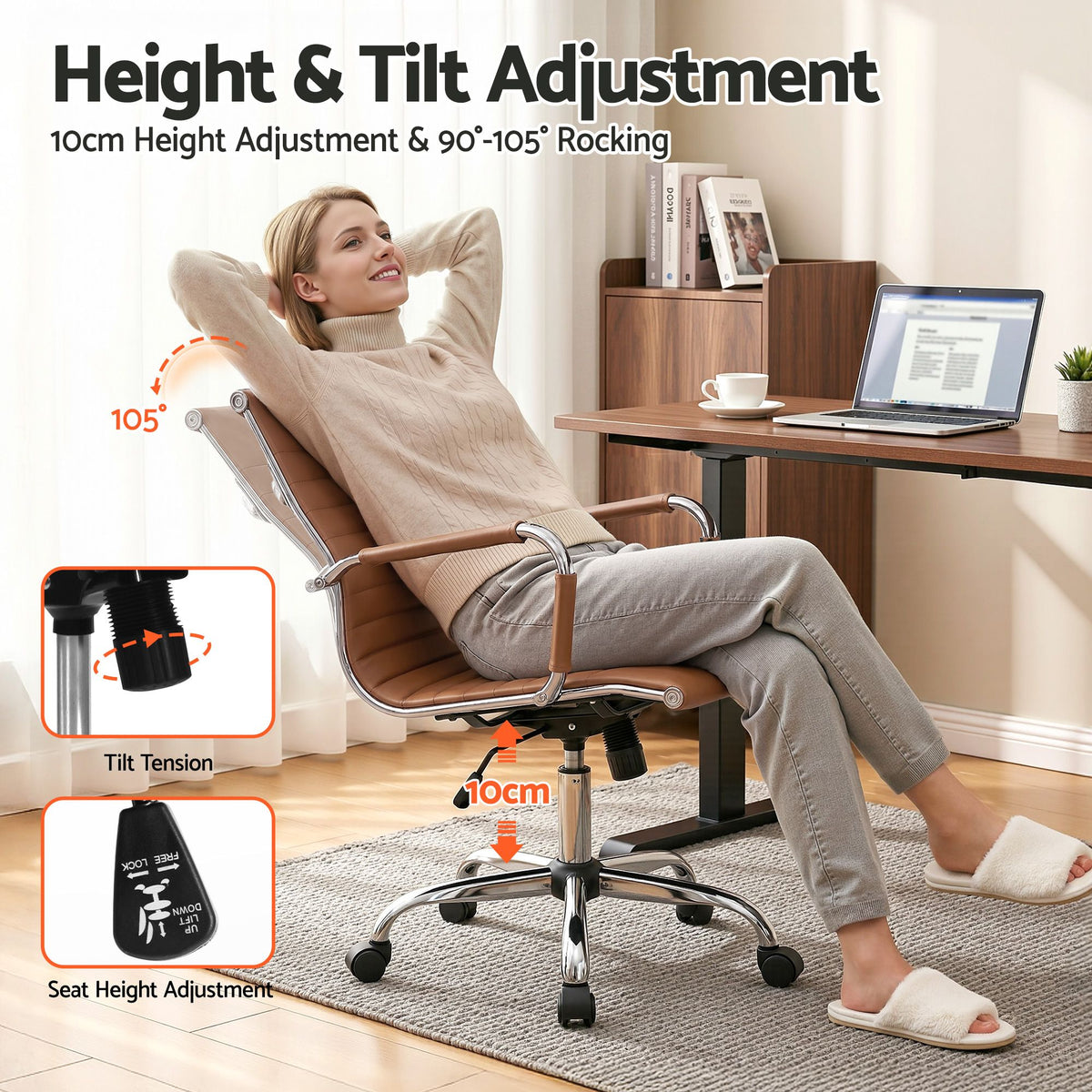 Artiss Office Chair Mid Back PU Leather Brown