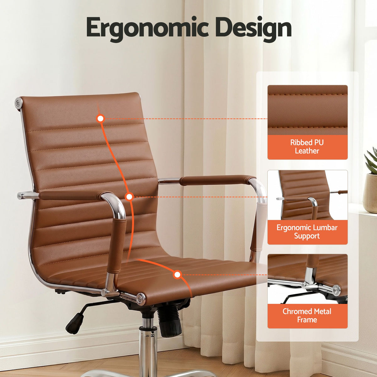 Artiss Office Chair Mid Back PU Leather Brown