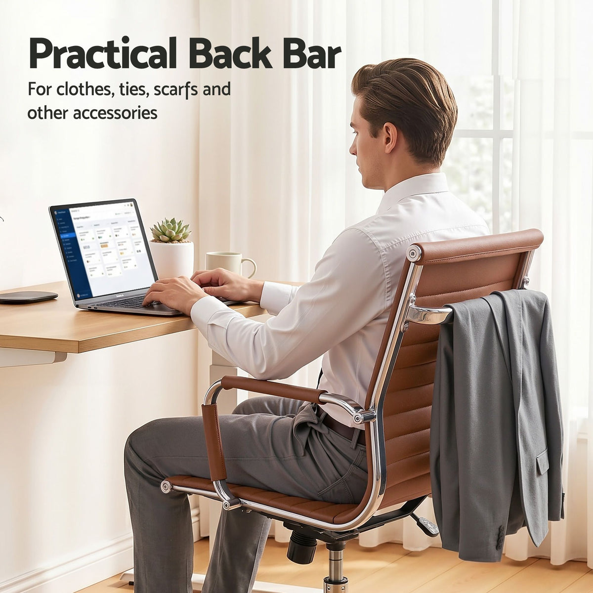 Artiss Office Chair Mid Back PU Leather Brown