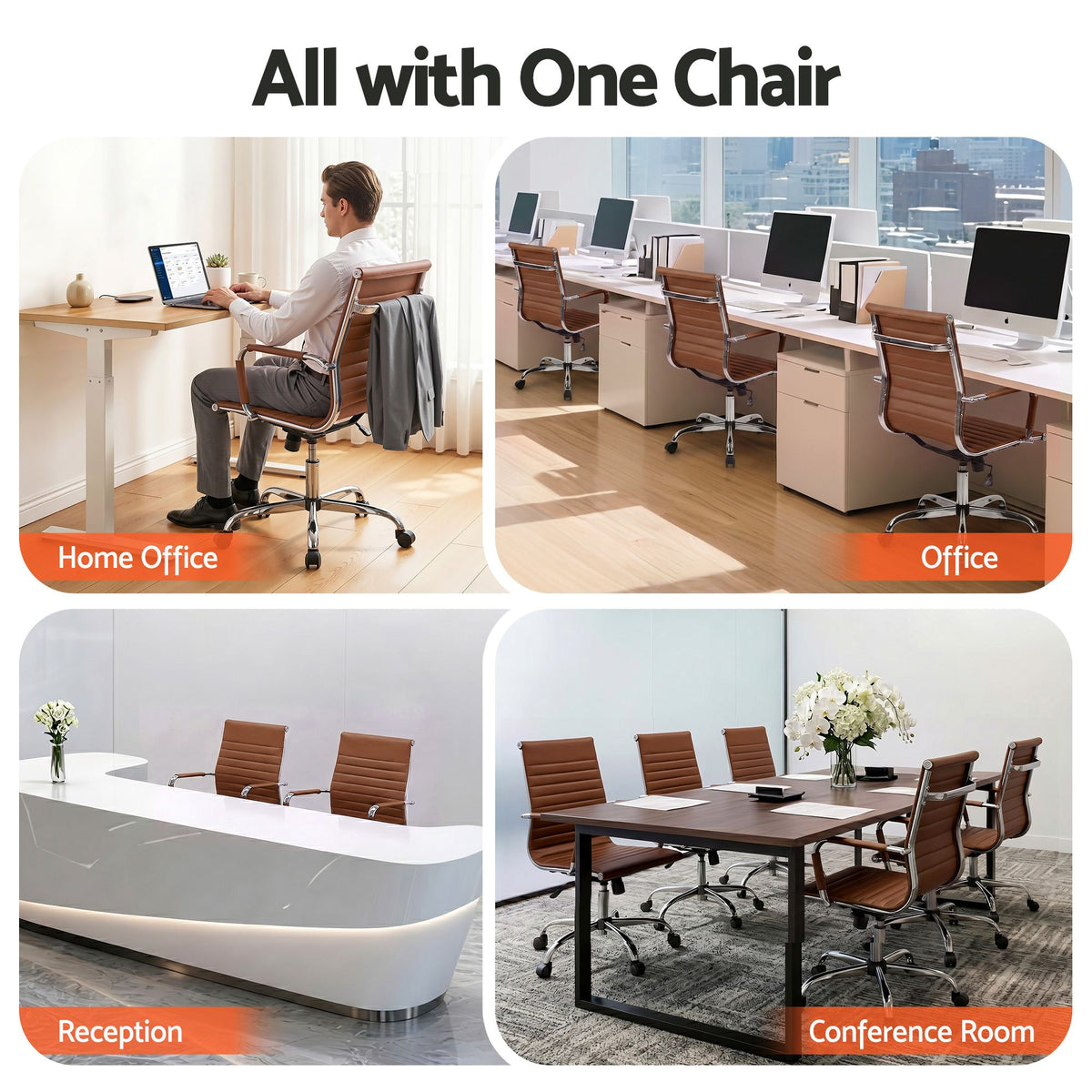 Artiss Office Chair Mid Back PU Leather Brown