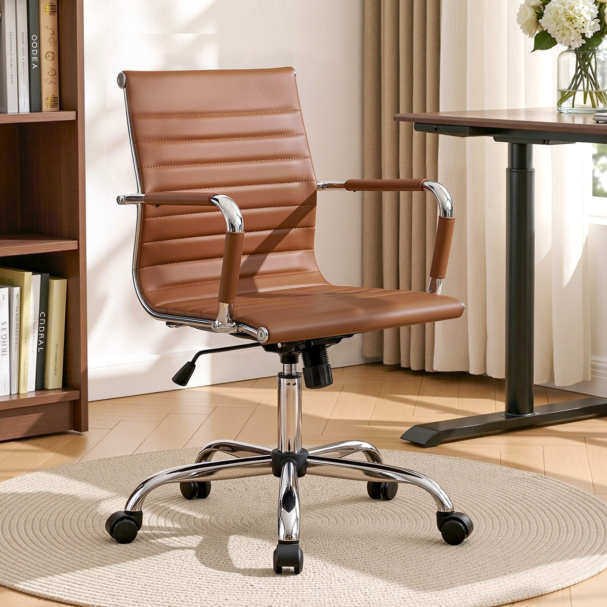 Artiss Office Chair Mid Back PU Leather Brown