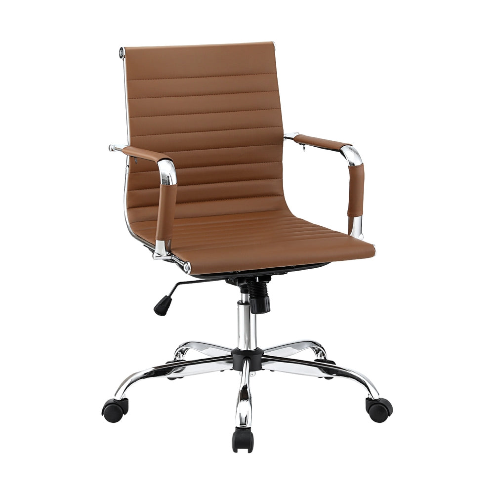 Artiss Mid Back Office Chair PU Leather Brown