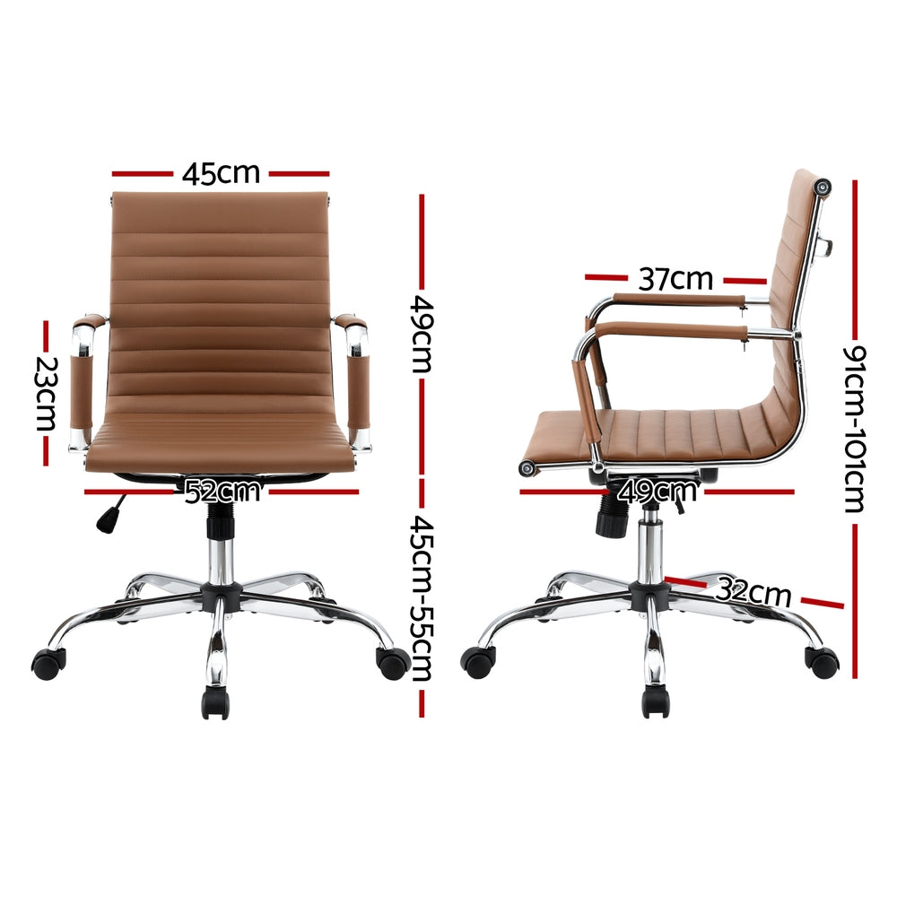 Artiss Mid Back Office Chair PU Leather Brown
