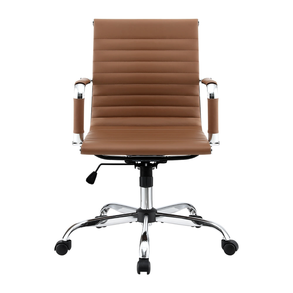 Artiss Mid Back Office Chair PU Leather Brown