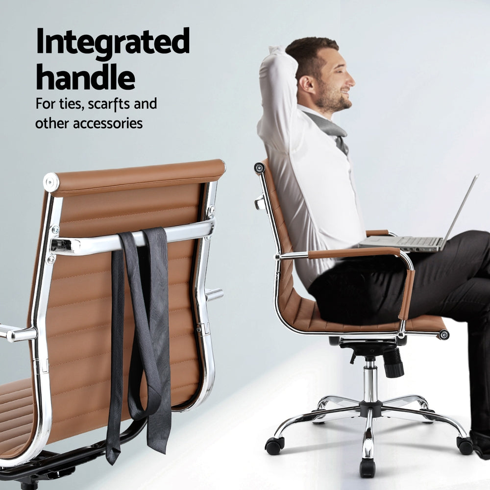 Artiss Mid Back Office Chair PU Leather Brown