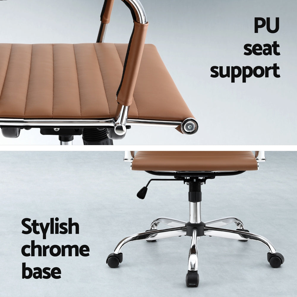 Artiss Mid Back Office Chair PU Leather Brown