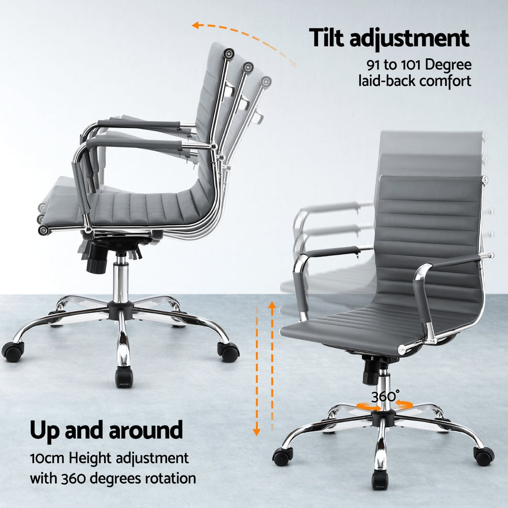 Artiss Mid Back Office Chair PU Leather Grey