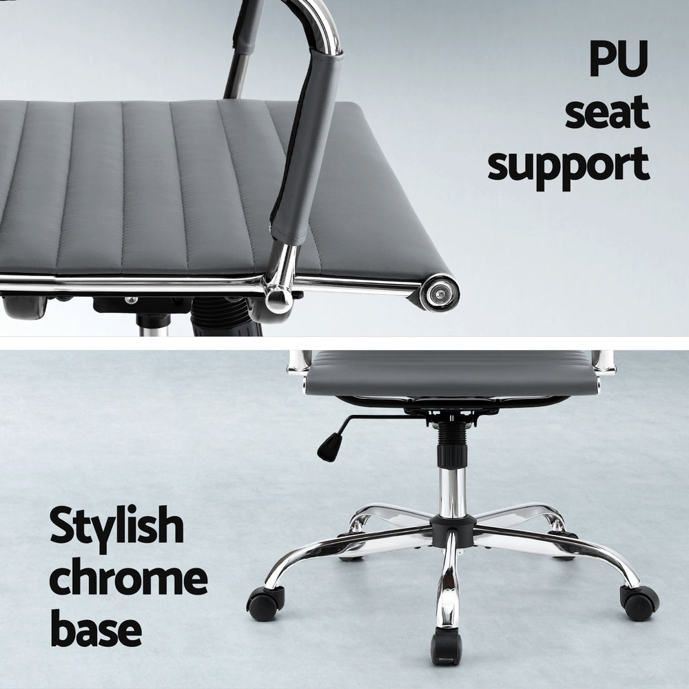 Artiss Mid Back Office Chair PU Leather Grey