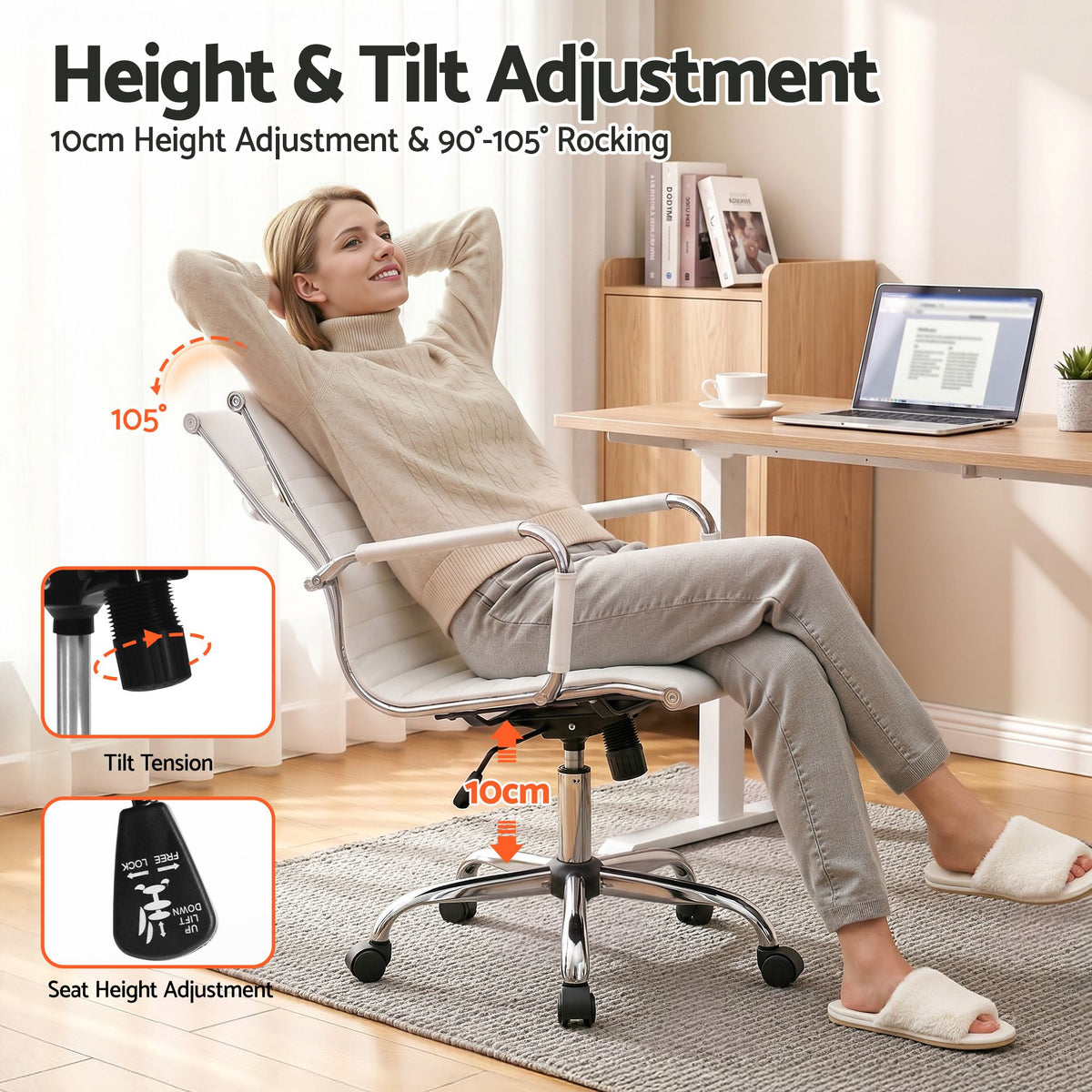 Artiss Office Chair PU Leather Mid Back White