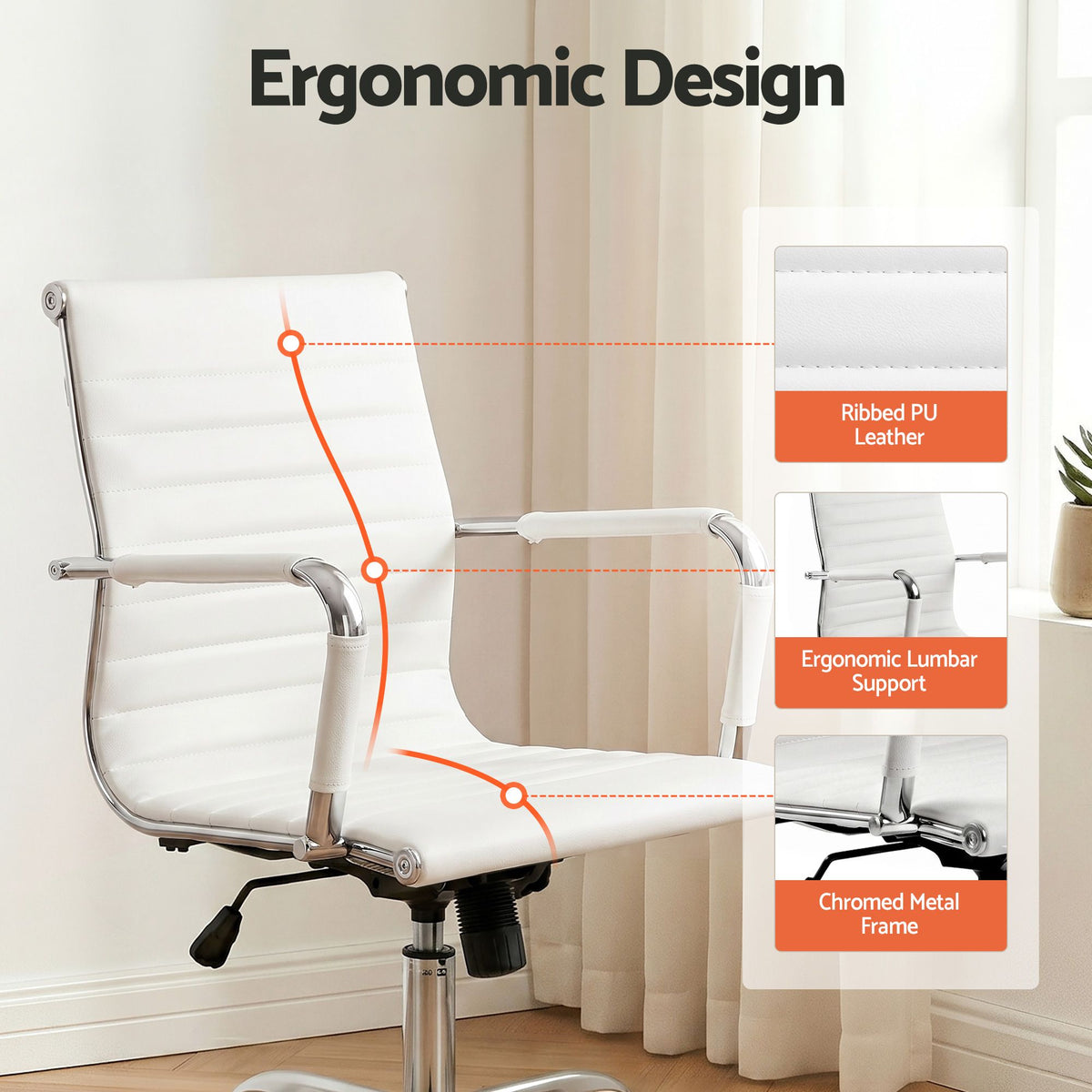 Artiss Office Chair PU Leather Mid Back White