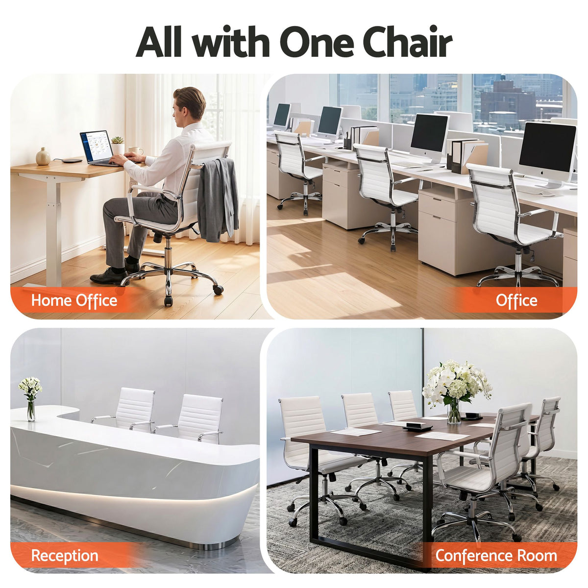 Artiss Office Chair PU Leather Mid Back White