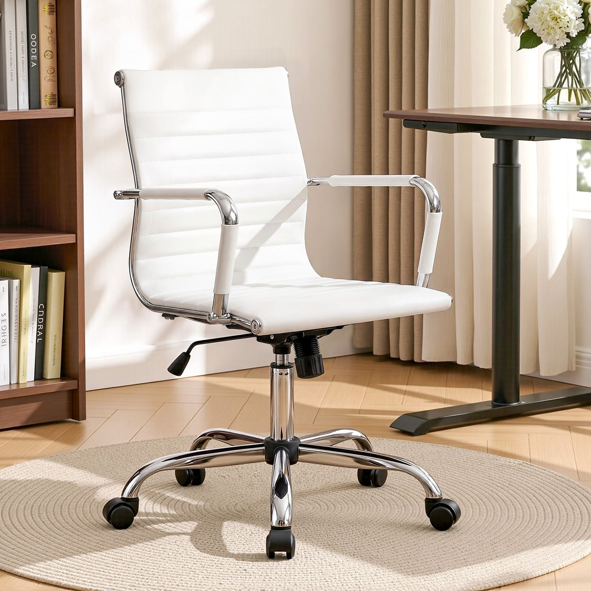 Artiss Office Chair PU Leather Mid Back White