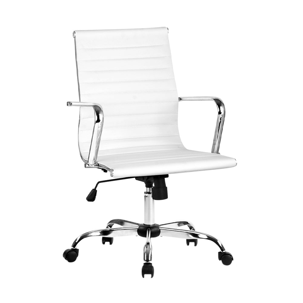 Artiss Mid Back Office Chair PU Leather White