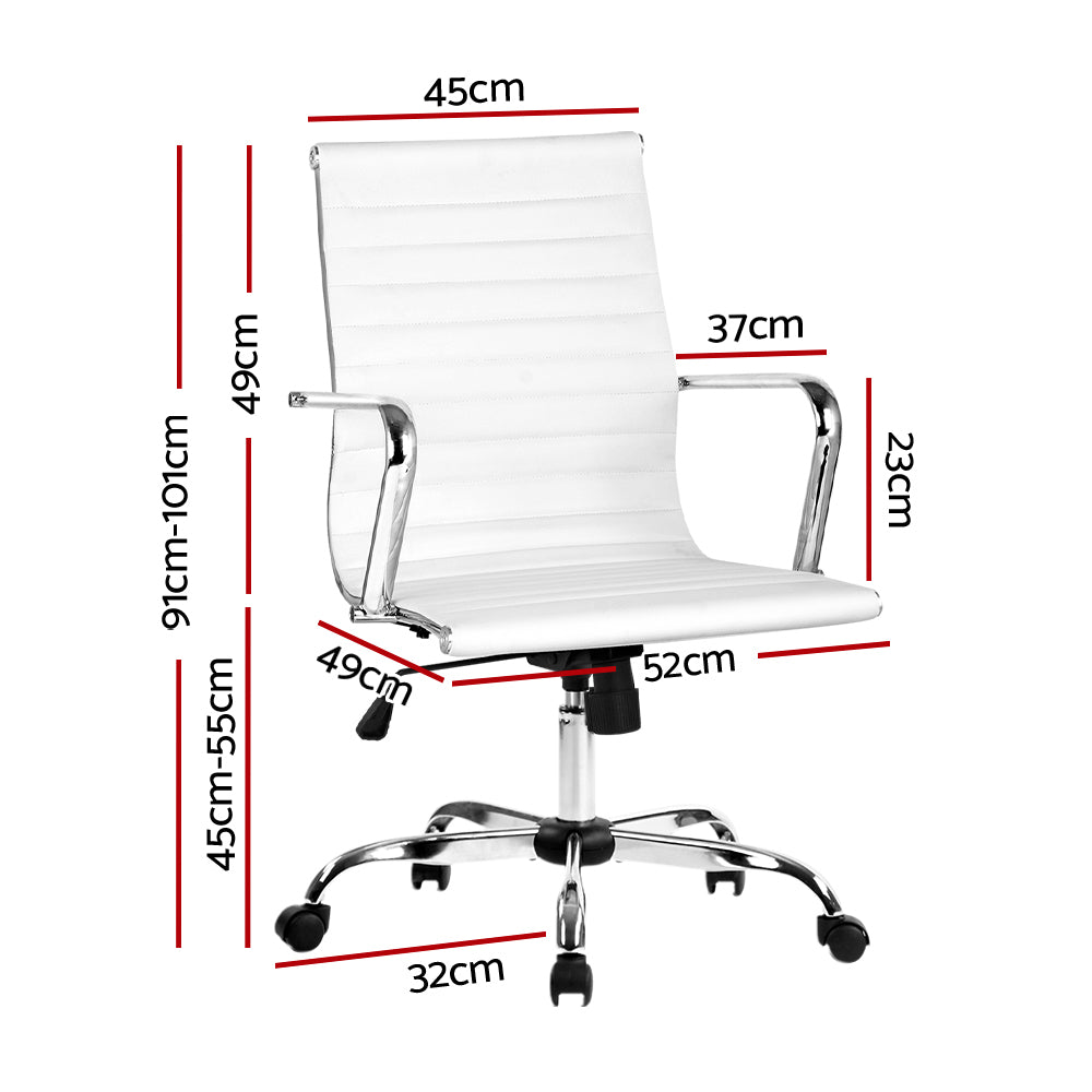 Artiss Mid Back Office Chair PU Leather White