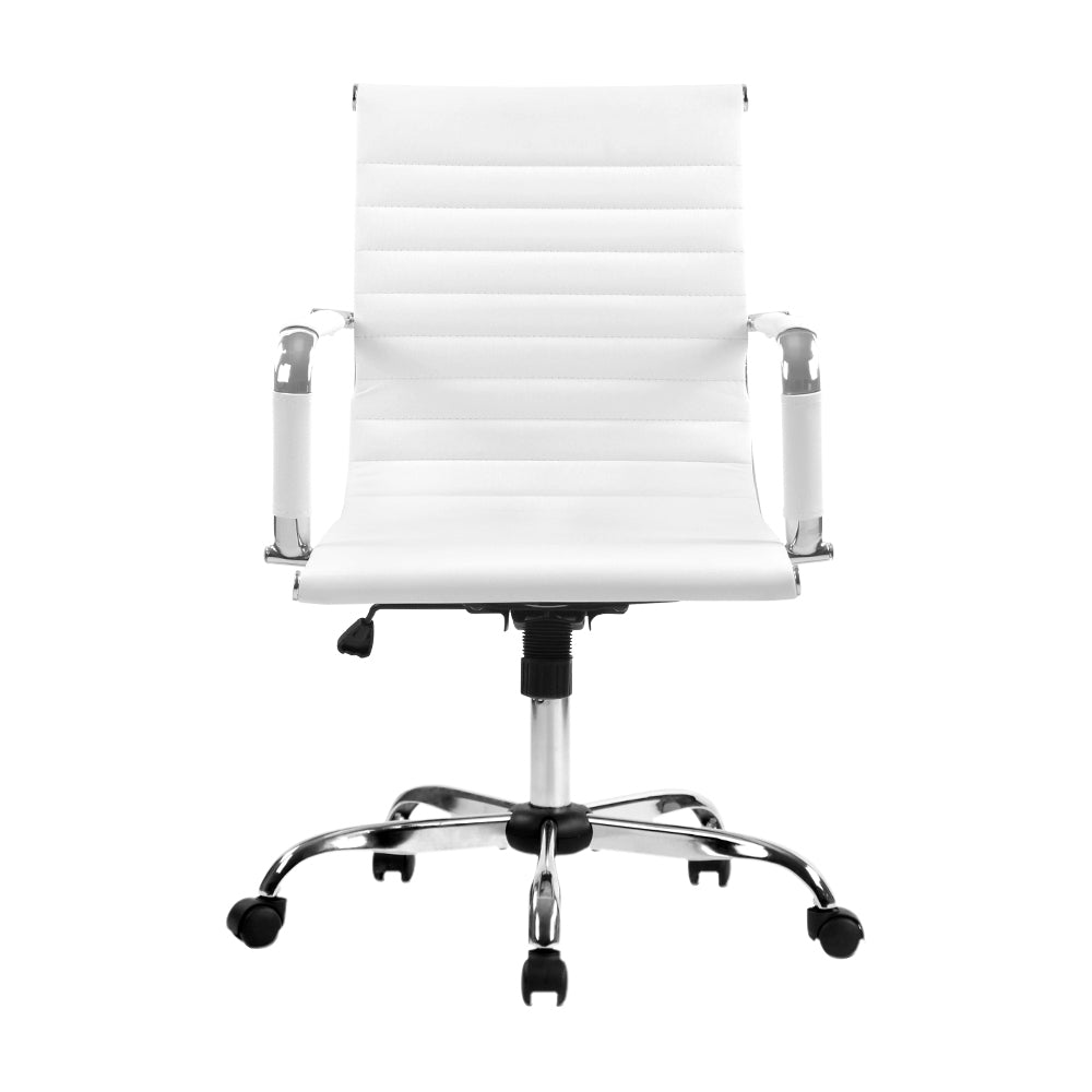 Artiss Mid Back Office Chair PU Leather White