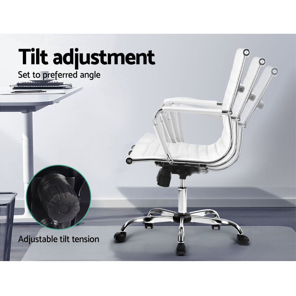 Artiss Mid Back Office Chair PU Leather White