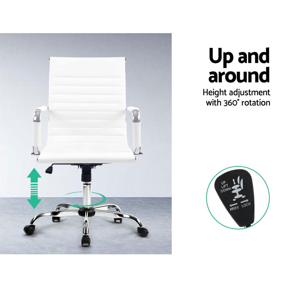 Artiss Mid Back Office Chair PU Leather White