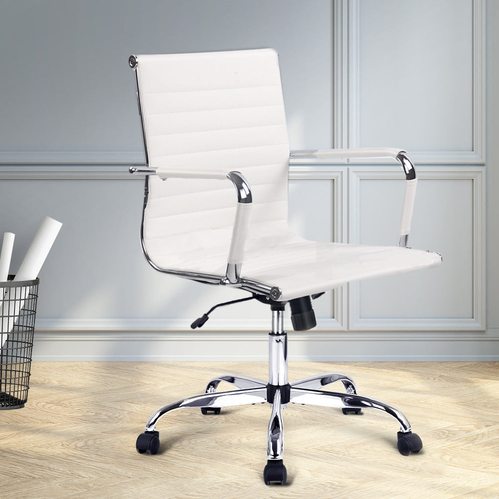 Artiss Mid Back Office Chair PU Leather White