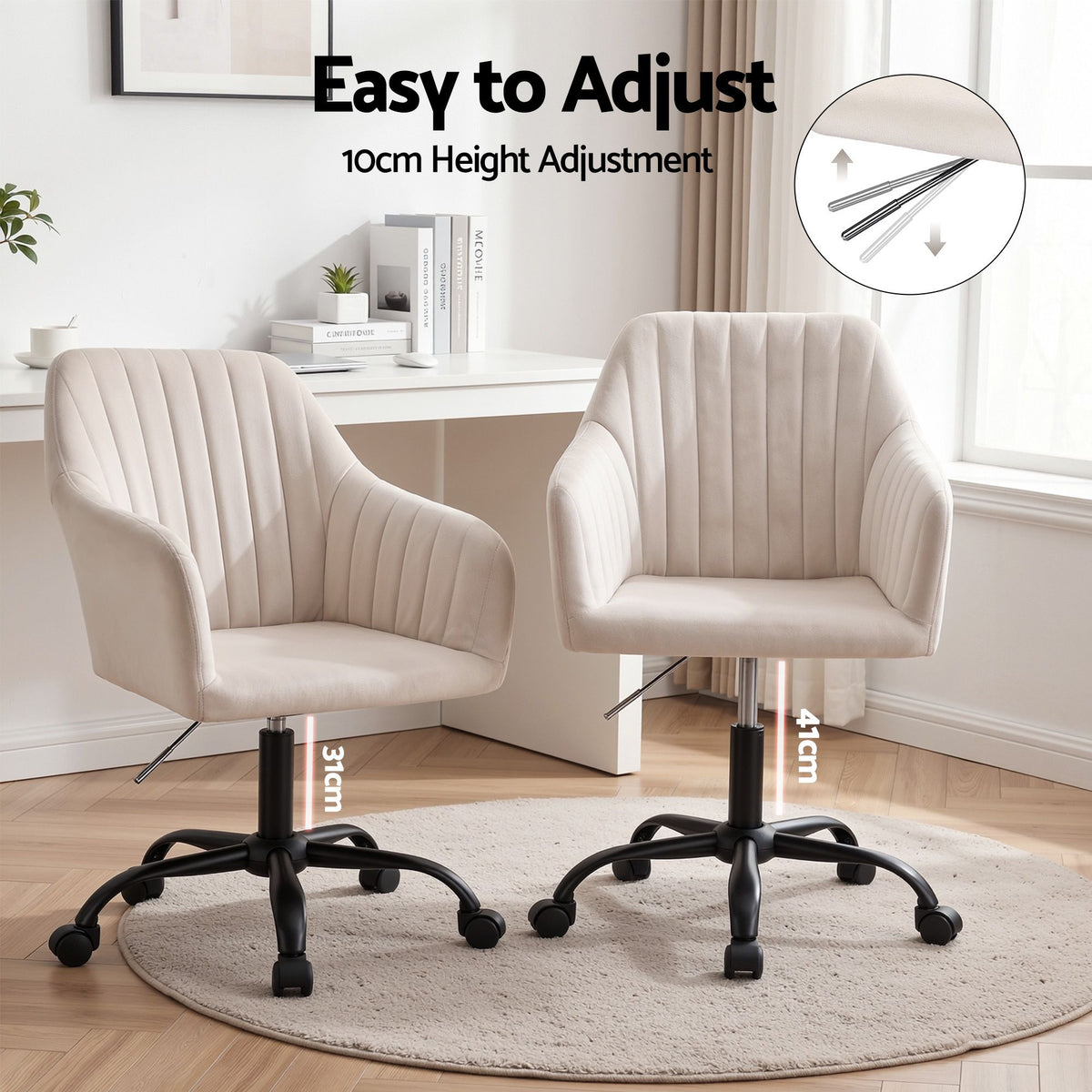 Artiss Mid Back Office Chair Velvet Seat Cream