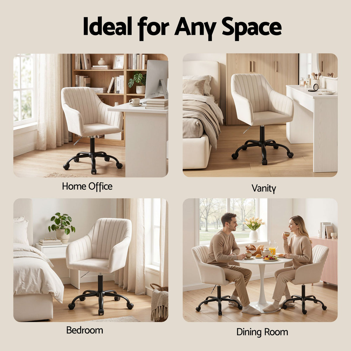 Artiss Mid Back Office Chair Velvet Seat Cream