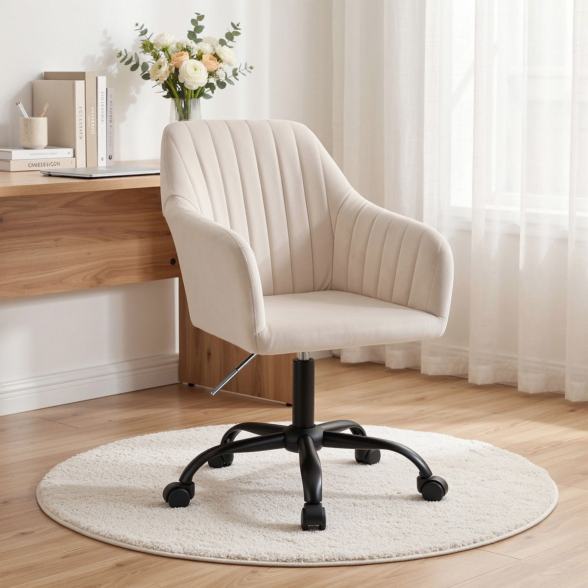 Artiss Mid Back Office Chair Velvet Seat Cream