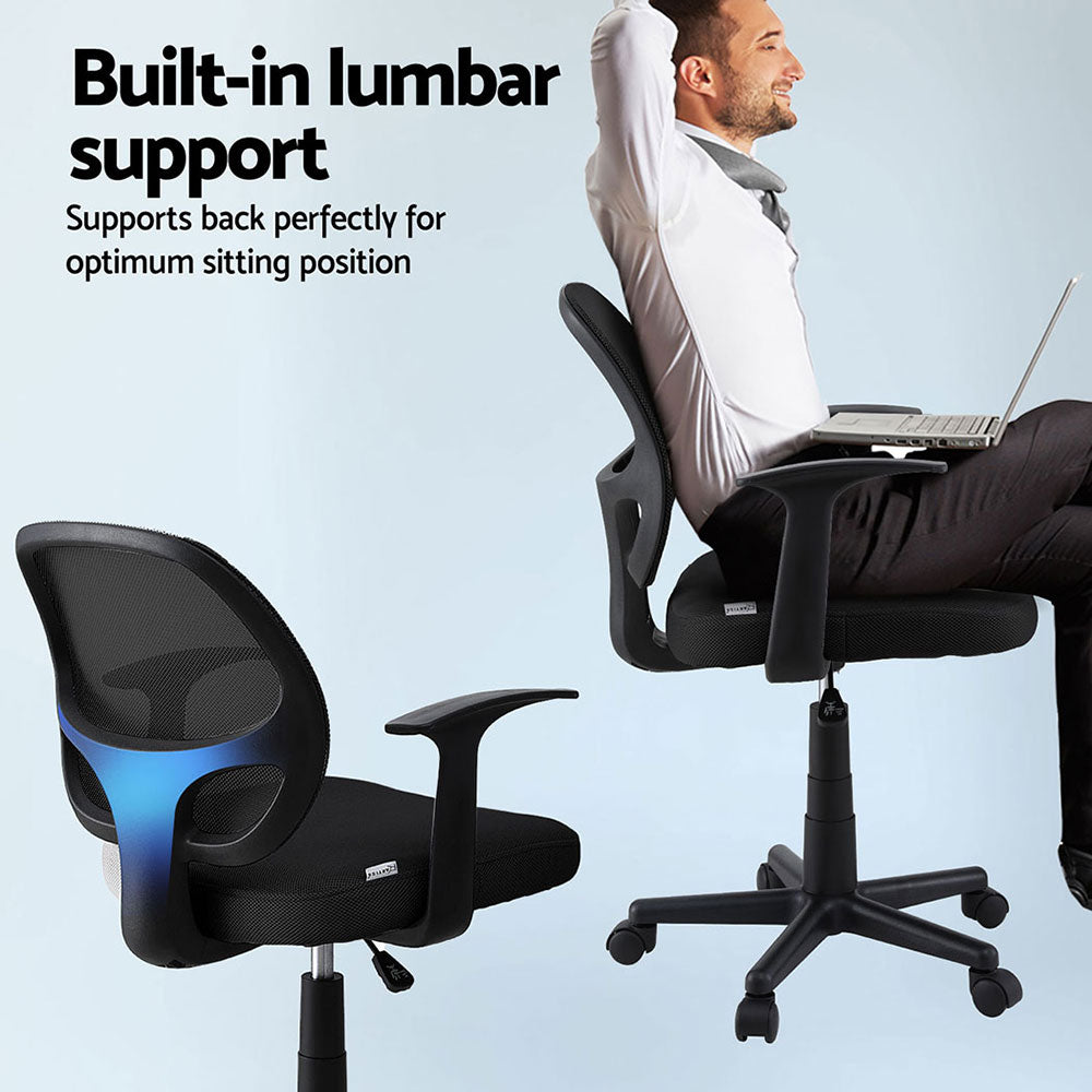 Artiss Mesh Office Chairs Mid Back Black (Set of 2)