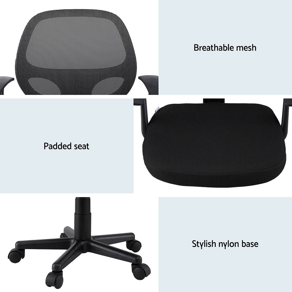 Artiss Mesh Office Chairs Mid Back Black (Set of 2)
