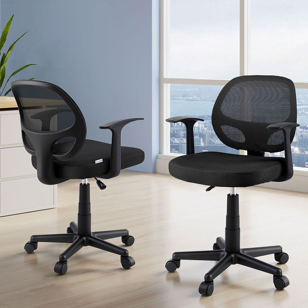 Artiss Mesh Office Chairs Mid Back Black (Set of 2)