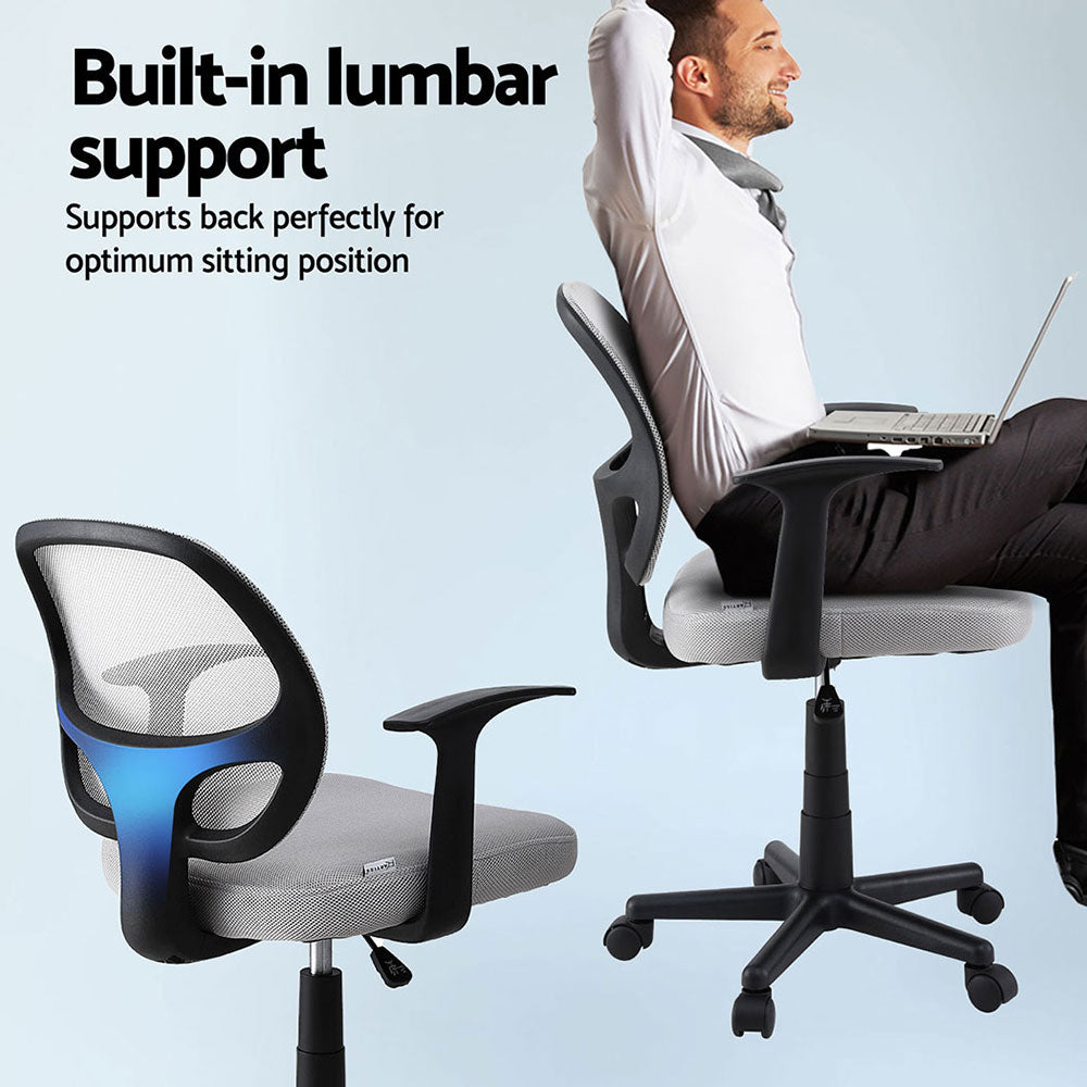 Artiss Mesh Office Chair Pair Mid Back Grey