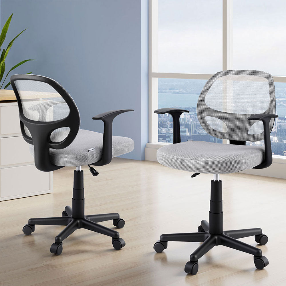 Artiss Mesh Office Chair Pair Mid Back Grey