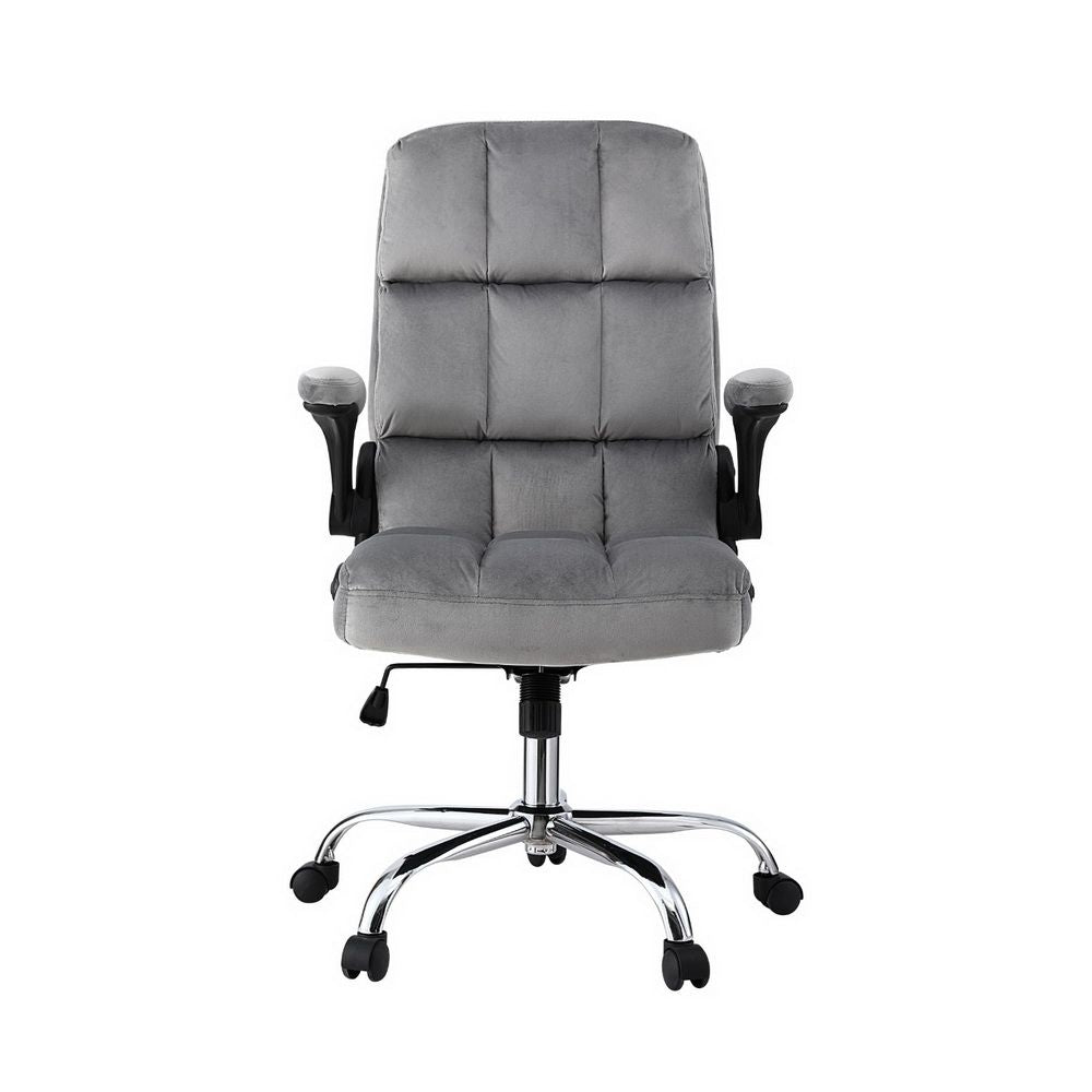 Artiss Velvet Office Chair with Armrests Grey