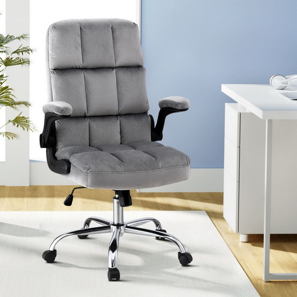 Artiss Velvet Office Chair with Armrests Grey