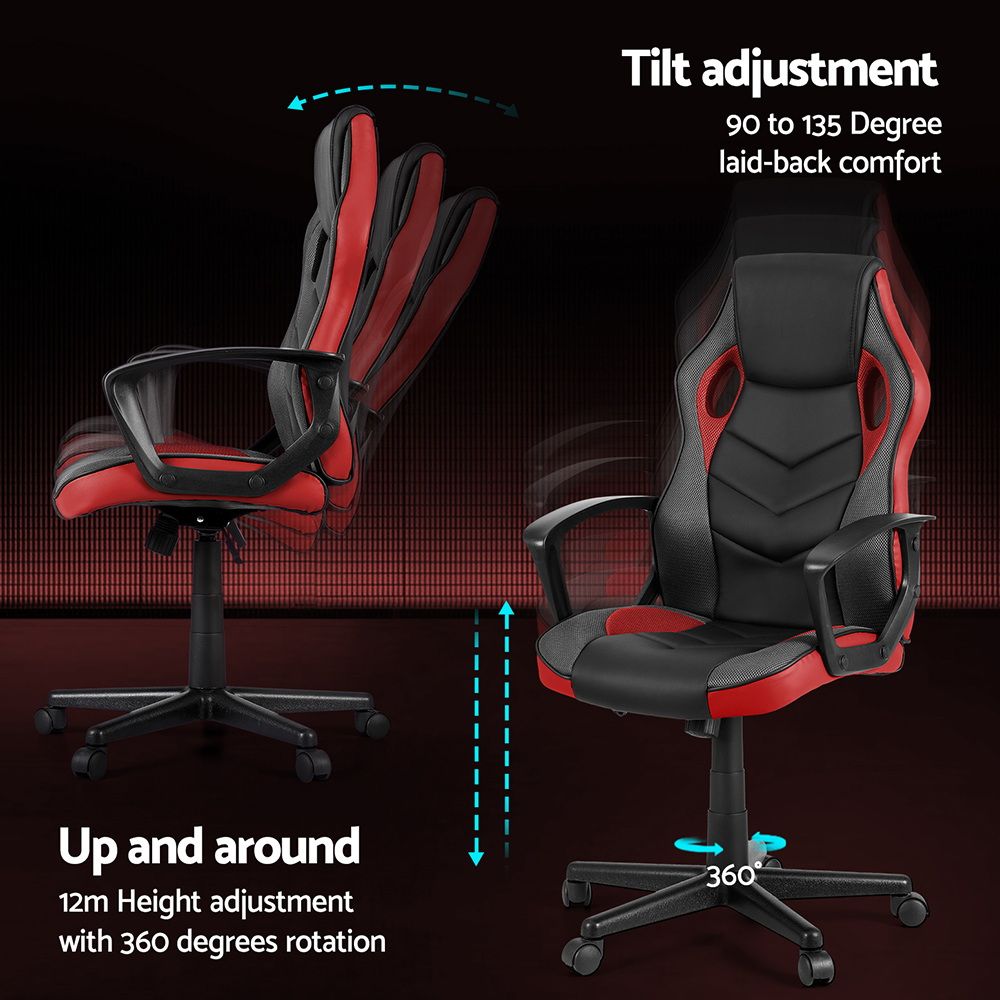 Artiss High-Back Gaming Office Chair with Tilt Function Red