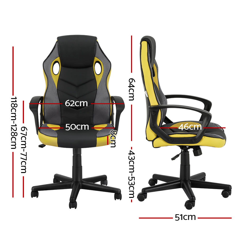 Artiss High-Back Gaming Office Chair Yellow Racing Style