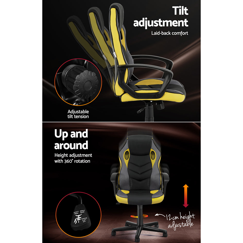 Artiss High-Back Gaming Office Chair Yellow Racing Style