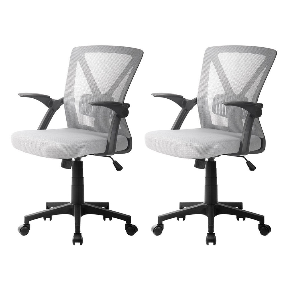 Artiss 2x Mesh Office Chair Mid Back Grey