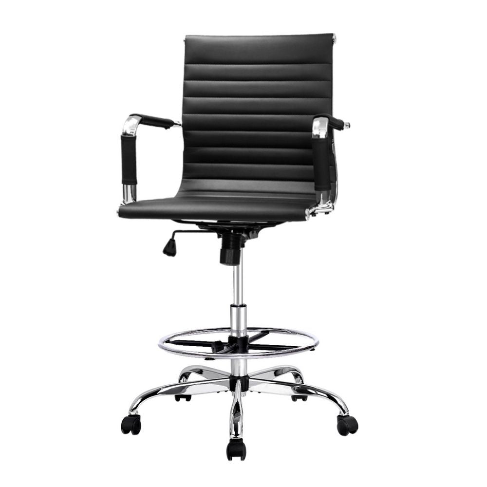 Artiss Drafting Office Chair Mid Back Black PU Leather