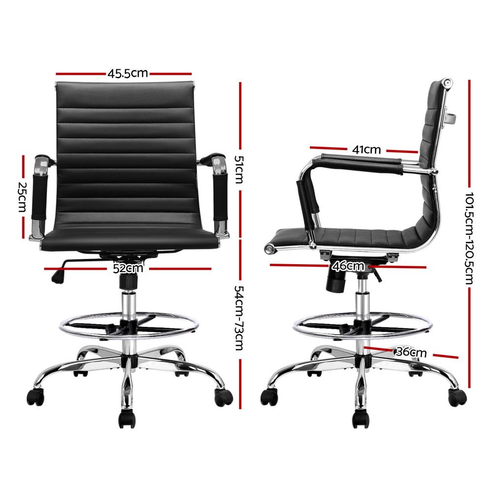 Artiss Drafting Office Chair Mid Back Black PU Leather