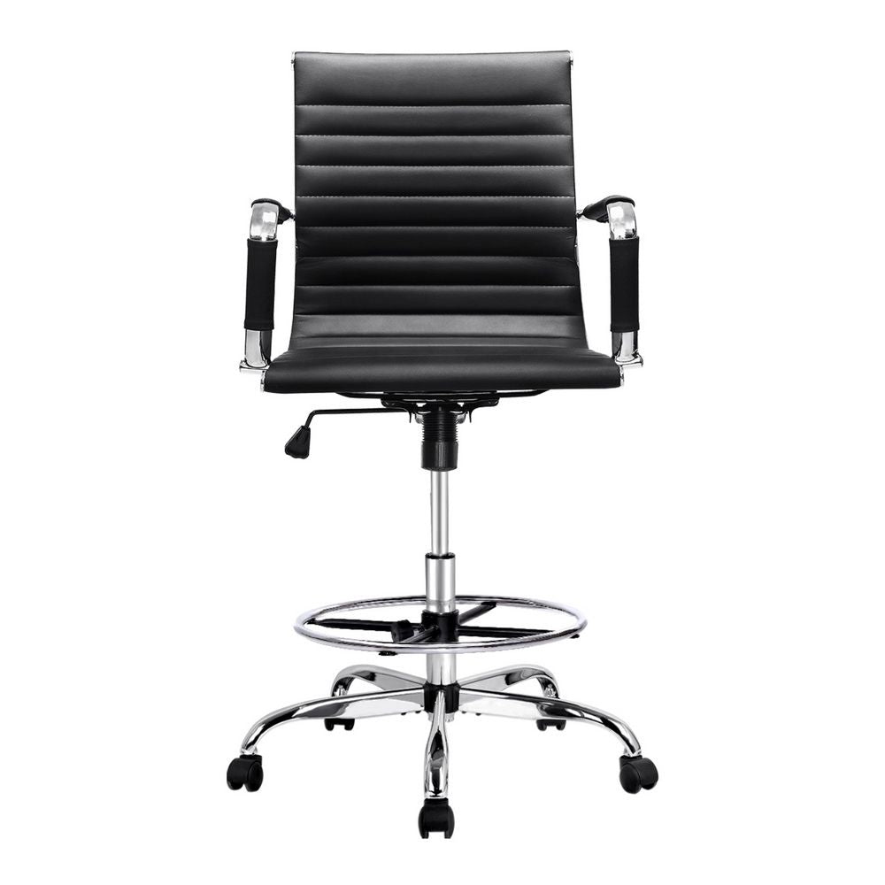 Artiss Drafting Office Chair Mid Back Black PU Leather