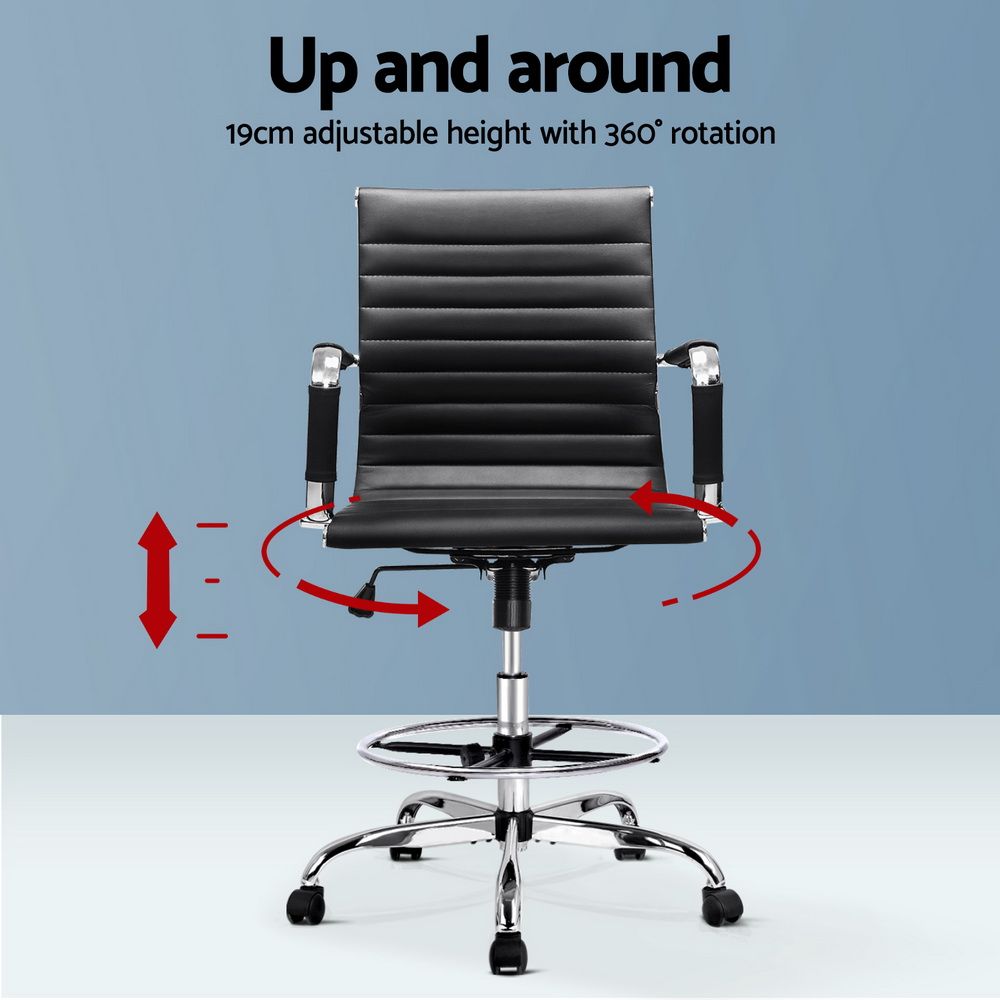 Artiss Drafting Office Chair Mid Back Black PU Leather