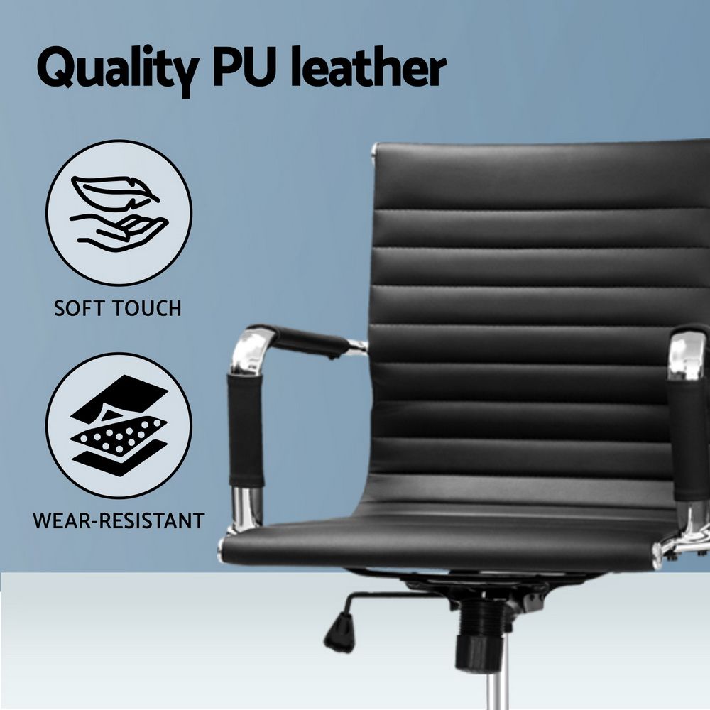 Artiss Drafting Office Chair Mid Back Black PU Leather
