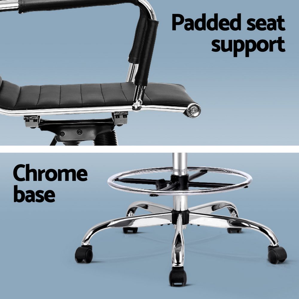 Artiss Drafting Office Chair Mid Back Black PU Leather