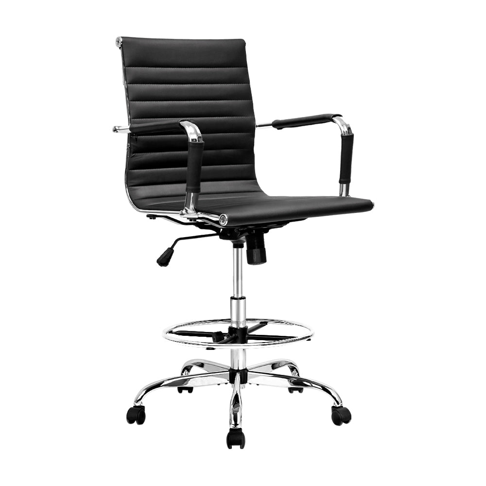 Artiss Drafting Stool Leather Office Chair Black