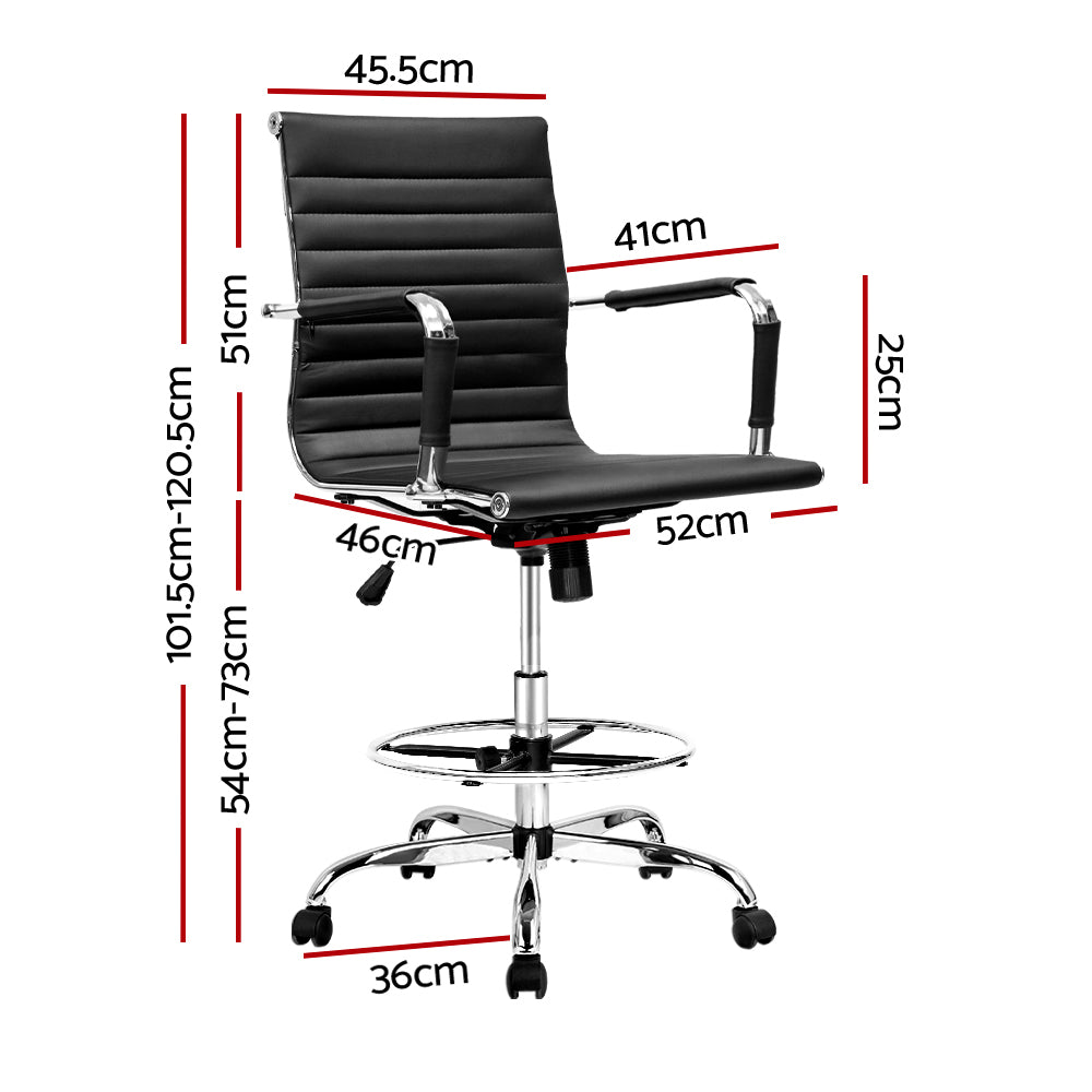 Artiss Drafting Stool Leather Office Chair Black