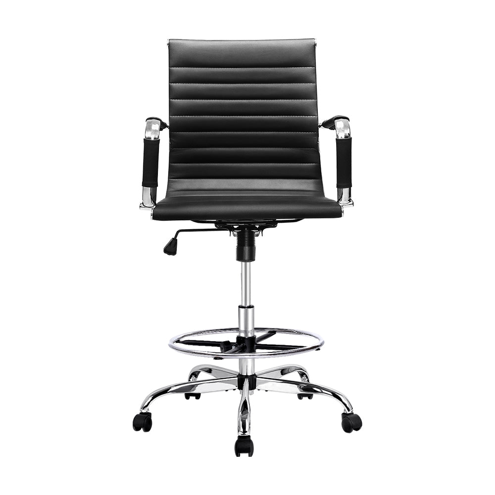 Artiss Drafting Stool Leather Office Chair Black