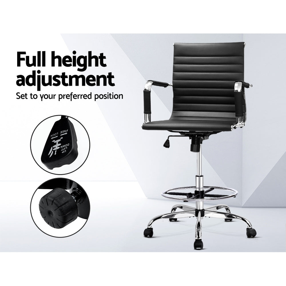 Artiss Drafting Stool Leather Office Chair Black