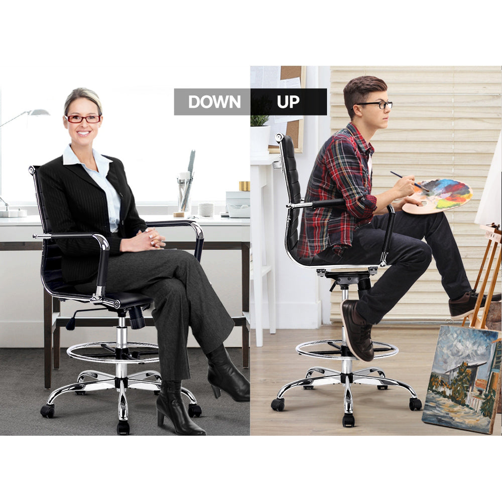 Artiss Drafting Stool Leather Office Chair Black