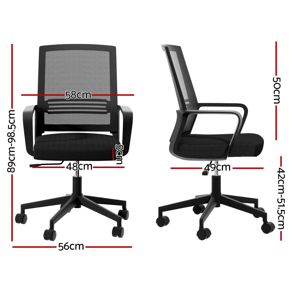 Artiss Mid Back Mesh Office Chair with Castor Wheels Black